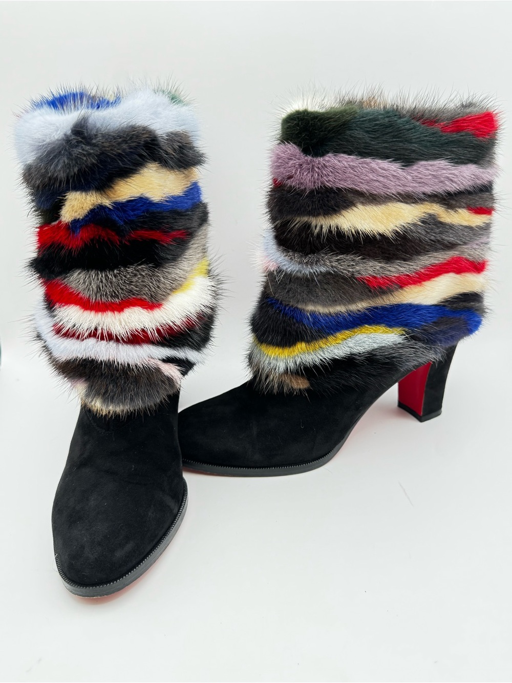 Christian Louboutin Alexandra 70 Multicolor Mink Fur Ankle Boots Size 36